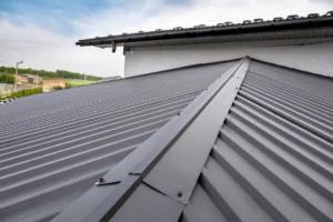A metal roof on a residential house